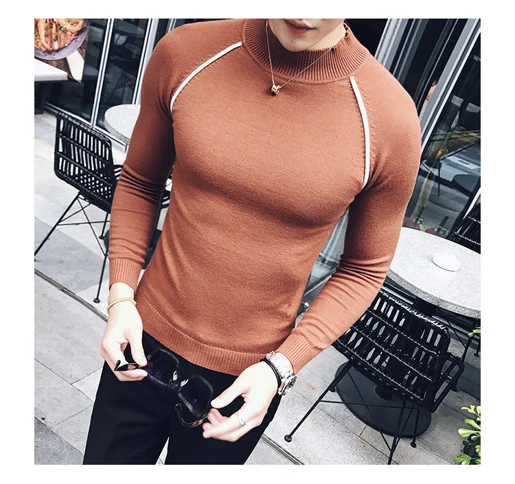 4 цвета контрастная окантовка sueter hombre slim fit полуводолазка пуловер для мужчин Vetement Homme trui heren коричневый slim fit