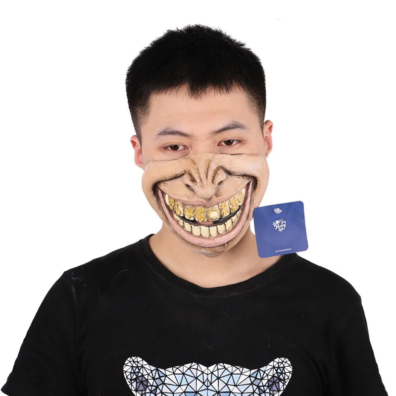 Rhubarb tooth Funny Halloween Party Mask Masquerade Cosplay Costume Props Zombie Undead Latex Full Face Mask Increase Festive Atmosphere - Цвет: Rhubarb tooth