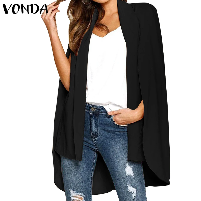 VONDA S-5XL, осенние кардиганы, женские элегантные черные куртки с длинным рукавом, богемные базовые пальто, свободная уличная одежда, женская верхняя одежда - Цвет: Черный