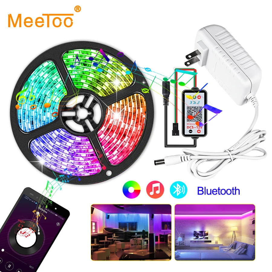 Цветная(RGB) Светодиодные ленты неоновый свет WS2811 5050 гибкая светодиодная лента светодиодный свет полосы 12V Bluetooth контроллер+ адаптер рождественские огни