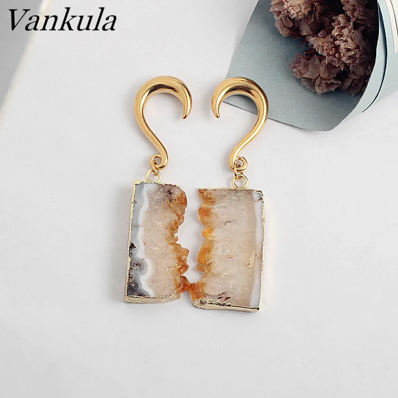 Vankula 316L Нержавеющая сталь затычка для ушей туннели тела пирсинг, ушные измерительные приборы расширитель камень ухо весов пара продажи