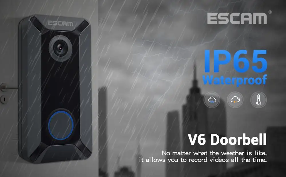 ESCAM V6 WiFi видео дверной звонок 720P беспроводной HD переговорное устройство с видеокамерой двухстороннее аудио бесплатное Облачное хранилище для домашней безопасности