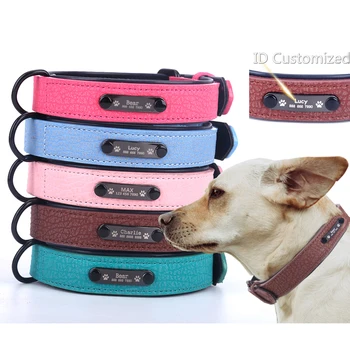 

Dog Collars Set Personalized adjustable Leather Leash ID Custom Pet Collar Tags For Cat puppy Large Dogs Pet Accessories DXQB19
