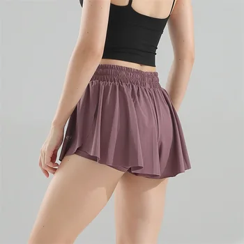 New High Waist Gym Shorts Women Loose Running Quick Dry Breathable Fake Two Anti-lighting Yoga Pants 2