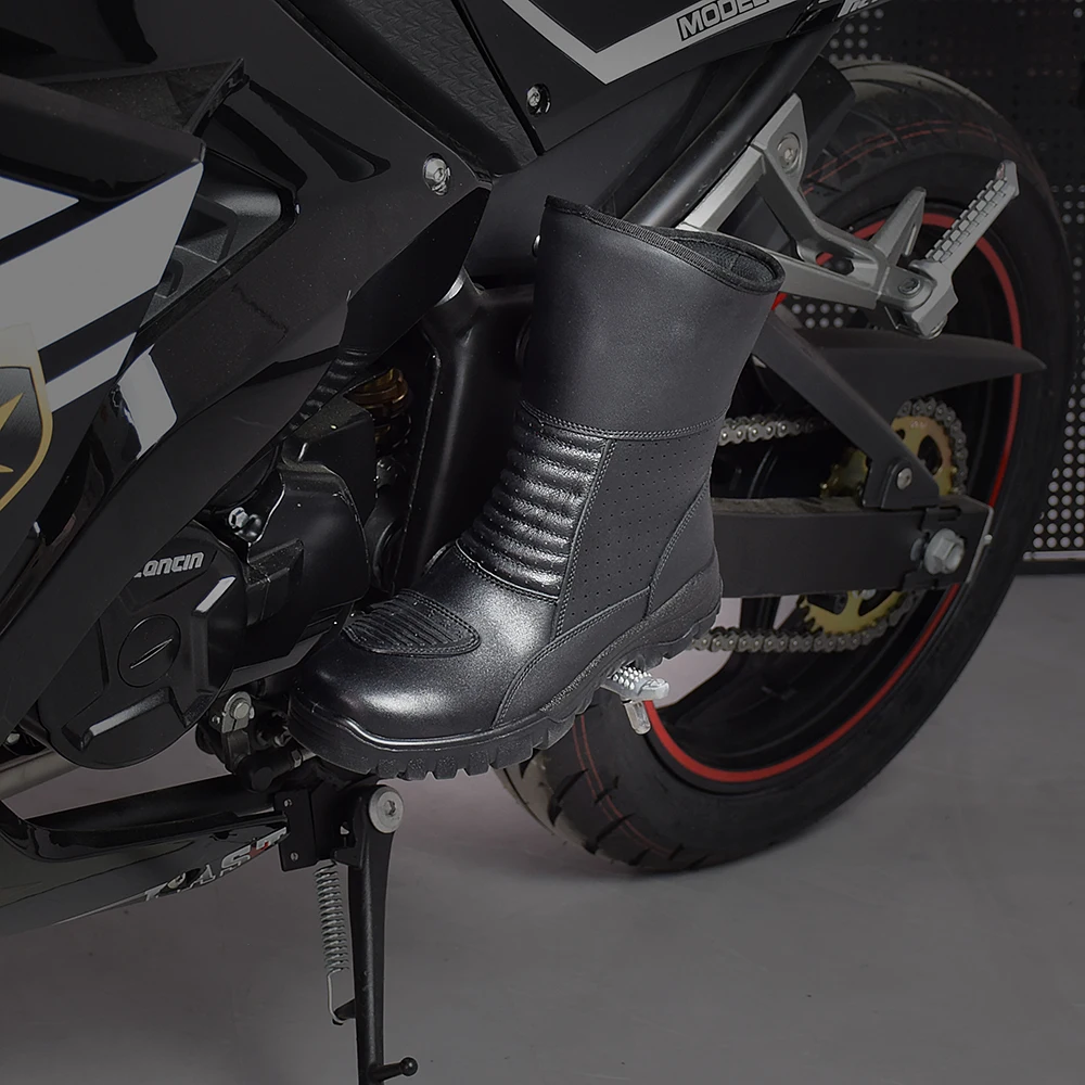 Vintage Genuine Leather Motorcycle Boots City Cafe Racer Motorbike Riding Boots Retro Casual Moto Shoes Mid-Calf Waterproof