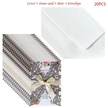 

20 Pcs Glitter Wedding Invitation Cards Personalized Hollow out Cover Pockets R7RC