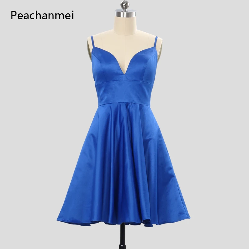 Blue Сексуальные короткие платья для выпускного вечера атласные платья для вечеринок - Цвет: Blue
