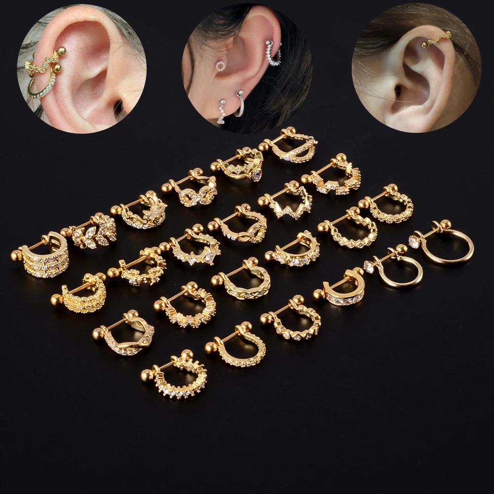 Surgical Steel Barbell CZ Hoop Ear Tragus Cartilage Helix Earrings Studs Cuff Rook Woman Lobe Piercing Jewelry 1pcs