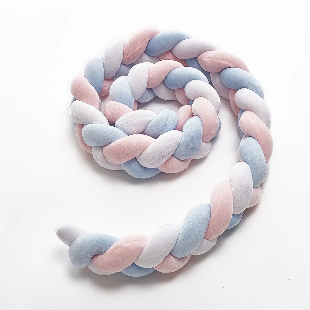Pink Blue Wite 200 см детская кровать бампер с узелком, длинная ручная работа, плетеная плюшевая детская защита для кроватки, детская подушка с узелком, декор для комнаты - Цвет: Pink Blue Wite