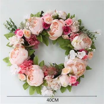 

Harvest Pink Rose Peony Artificial Flowers Wreaths Door High Quality Simulation Floral Garland for Wedding Decoration Home Party