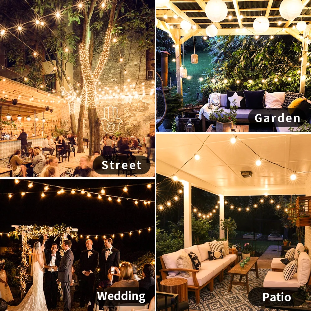 24.6FT Fairy String Light G40 LED Globe Party Garland String Light Warm White 15 Clear Vintage Bulbs Decorative Outdoor Backyard