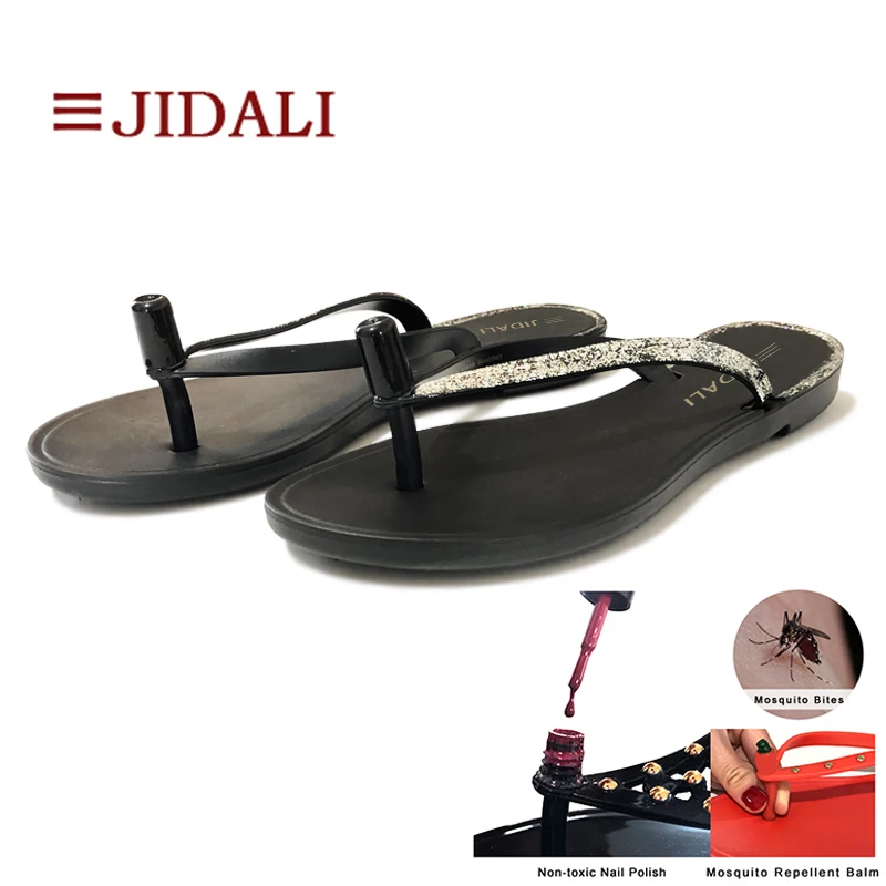 JIDALI/Модная обувь; женские шлепанцы; нетоксичный лак для ногтей или Противомоскитный бальзам; Летние блестящие сандалии из пвх; размеры 36-39