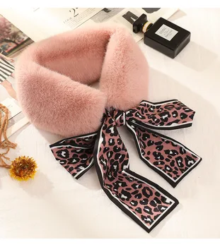 

Hot style imitation rabbit hair scarf magic scarf winter plush leopard print scarf