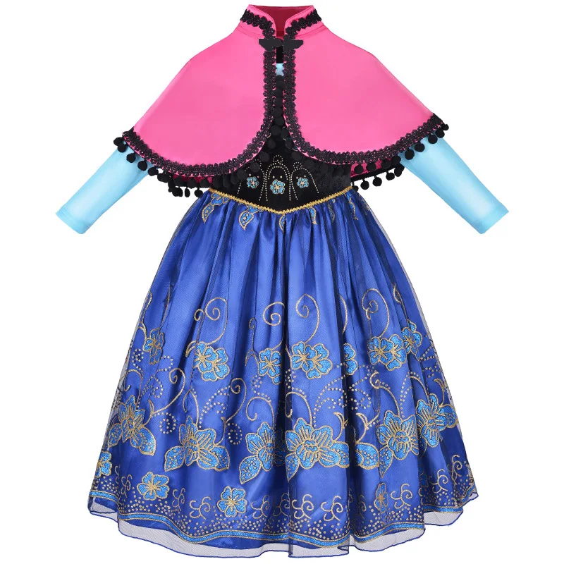 Платье принцессы Анны для девочек; нарядные Детские платья для девочек; праздничное платье с длинными рукавами; детская одежда; Карнавальный костюм для девочек