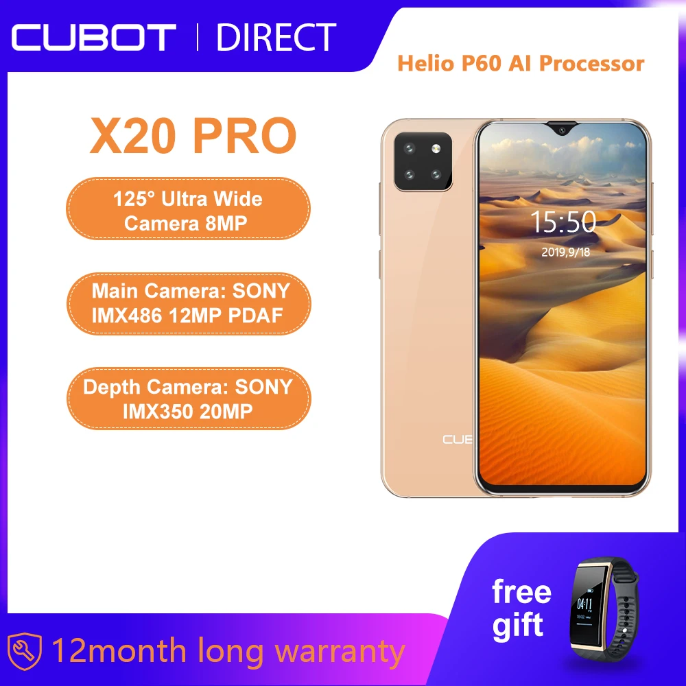 

Cubot X20 Pro AI Mode Triple Camera 6.3" FHD+Waterdrop Screen Cellphone 6GB+128GB Android 9.0 Face ID Cellura Helio P60 4000mAh