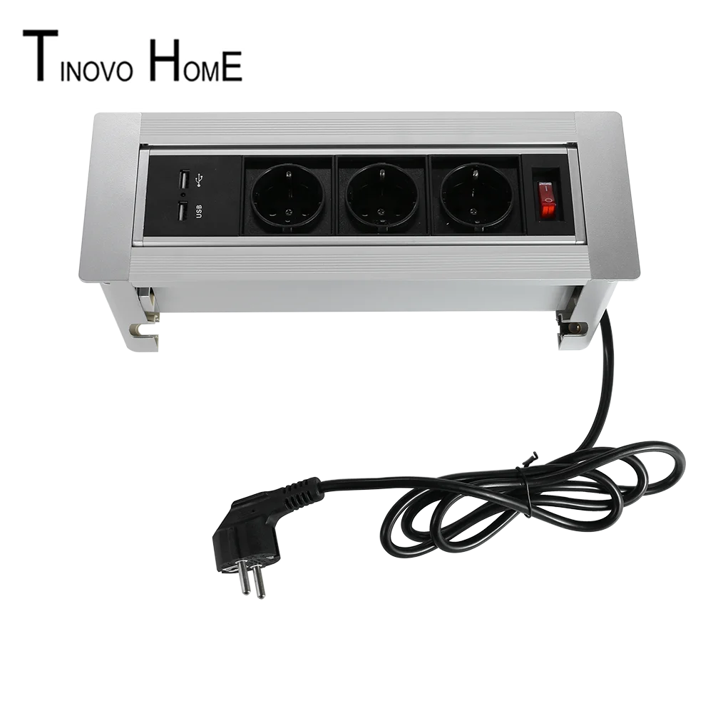 

High-end EU plug desktop socket / manual flip conference multimedia desktop socket / USB charging / 3-bit European standard jack