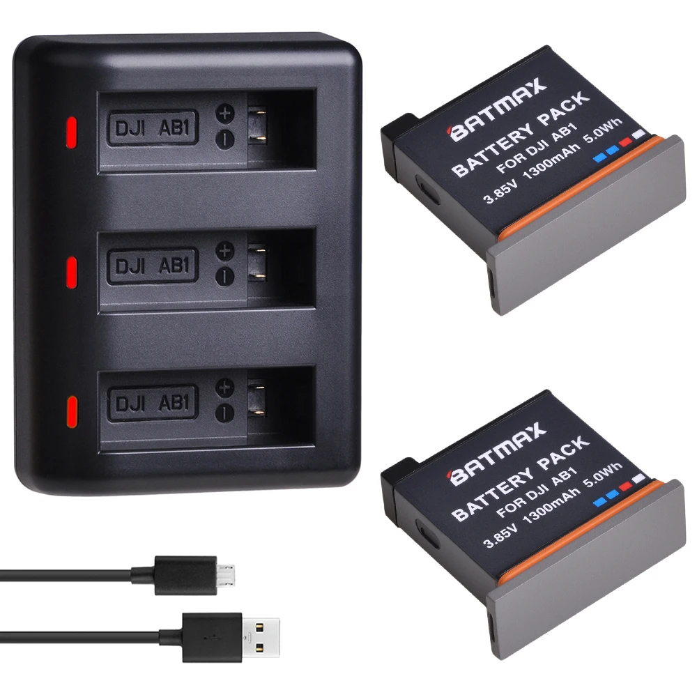 2 шт. 3,85 В 1300 мАч AB1 батарея+ тройное Зарядное устройство USB с портом type C для DJI Osmo Action S порт s камера AB1 батарея - Цвет: 2Pc set