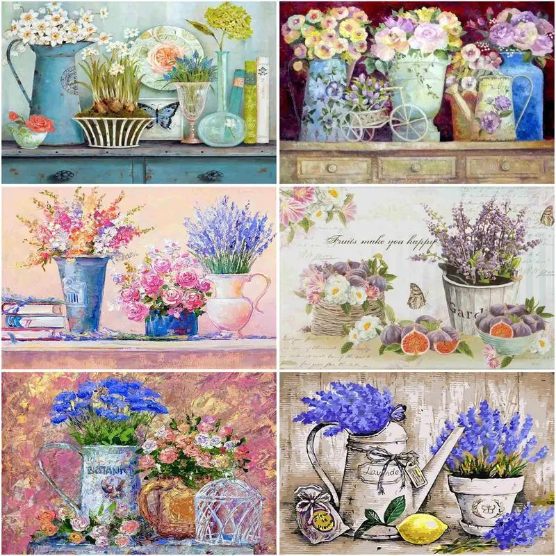 

CHENISTORY Oil Painting By Numbers Flowers For Acrylic Paints Handpainted Diy Coloring Home Decoration Gift 40*50 Drawing Canvas