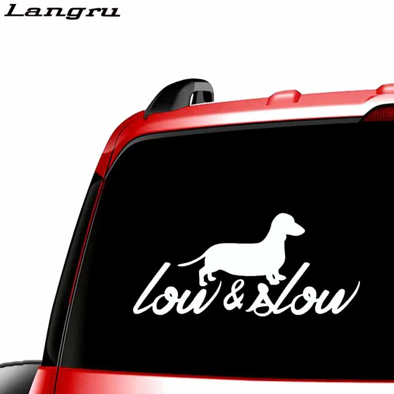 Langru 14.5cm*6.5cm Low &amp Slow Animal Personality Dachshund Vinyl Decals Sticker Car Accessories Jdm | Автомобили и мотоциклы