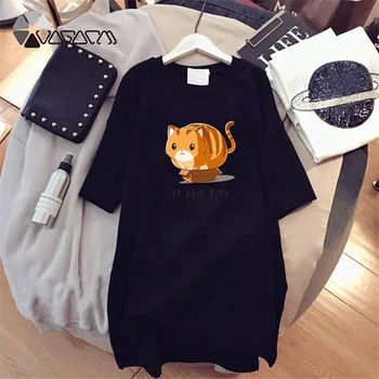 

Summer Women Dress 2020 Cute Print Cat Dinosaur Casual Loose Female Streetwear Short Sleeeve Mini Party Black Dresses Plus Size