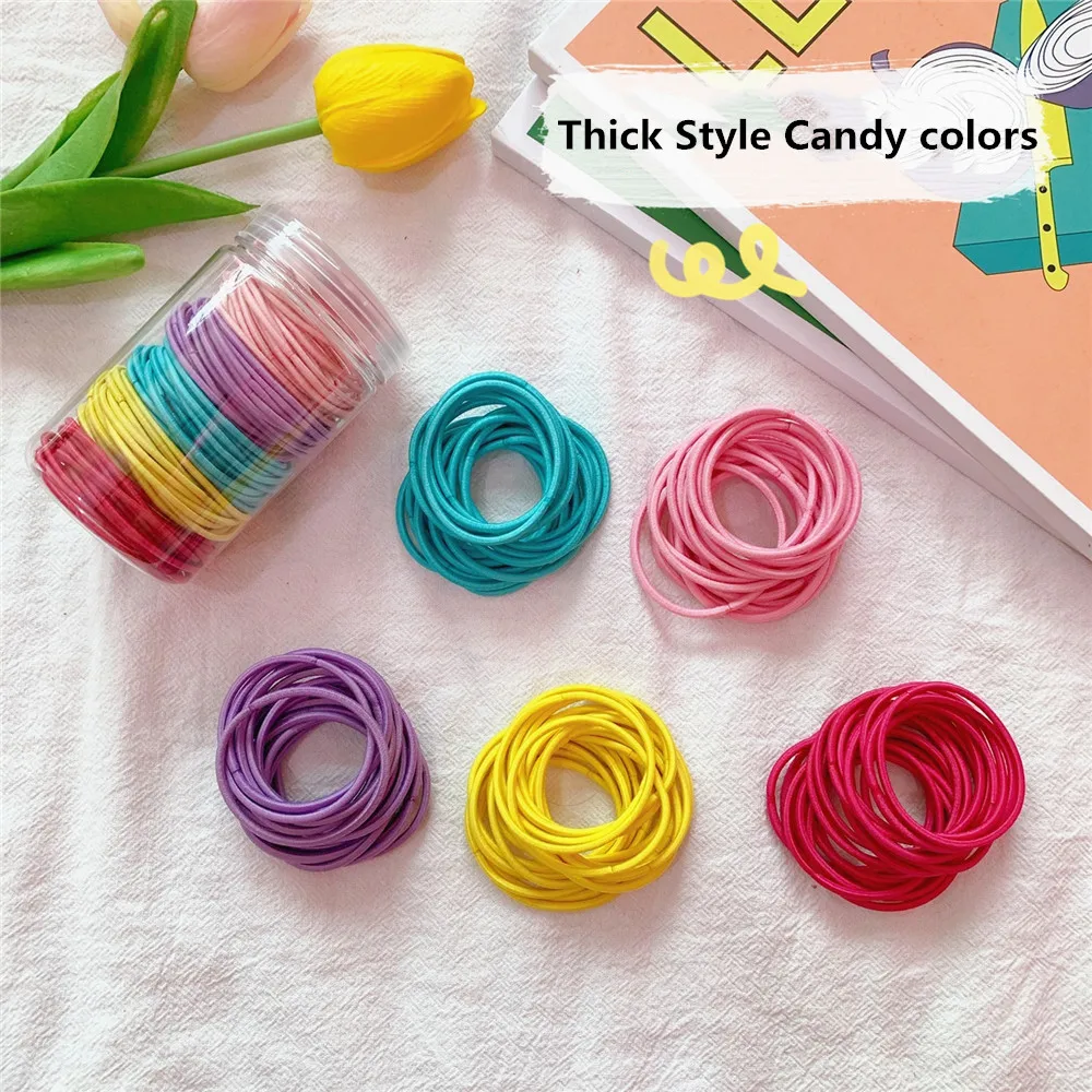 Thick candy colors 100 шт колючая грубая тонкая комбинация высокая эластичная лента для волос бесшовная резинка для волос бабочка без следов резинки аксессуары для волос - Цвет: Thick candy colors