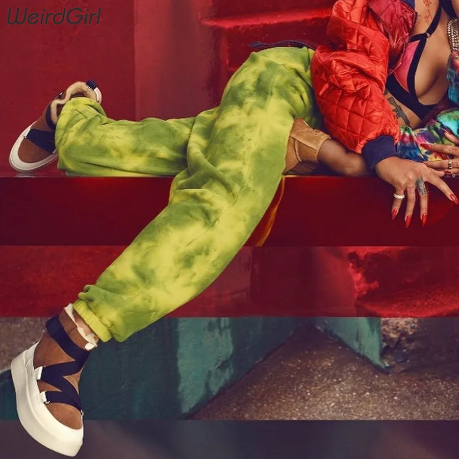 Weirdgirl, женские цветные штаны с завязками, длинные штаны-шаровары, штаны в стиле хип-хоп с высокой талией, спортивные штаны, брюки, уличная одежда, Новинка осени