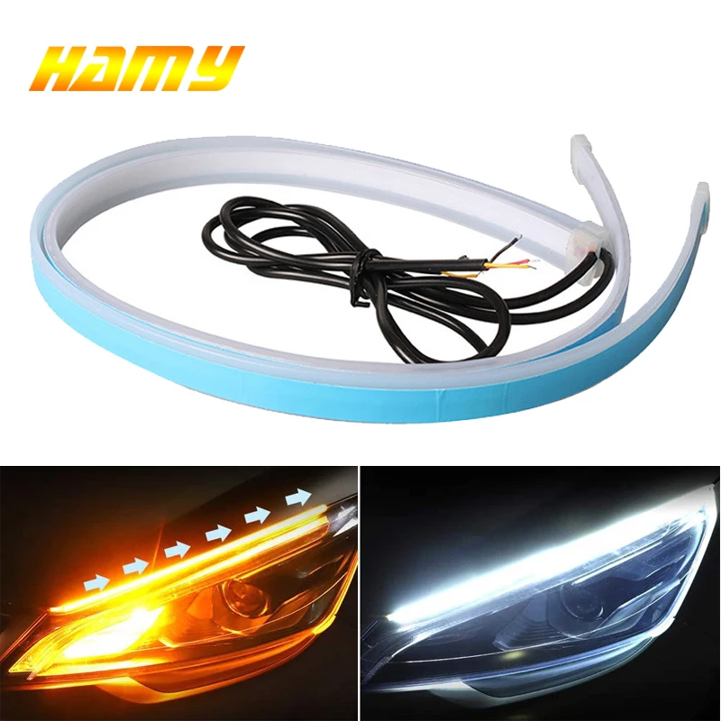 

2 Pcs/Lot Car DRL LED Turn Flow Signal Light Daytime Running Lamp Flexible Guide Strips DC 12V Waterproof Auto Day time Light