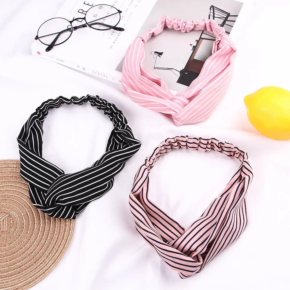 

Vintage Elastic Knot Twisted Cross Striped Headband for Women Girls Hair Accessories Soft Hairbands Wrap