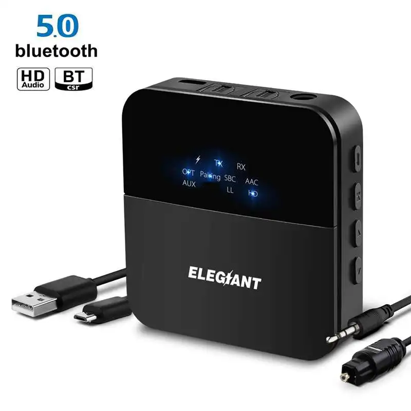 Черный ELEGIANT 3,5 мм 2RCA HD bluetooth 5,0 аудио передатчик приемник беспроводной адаптер/AUX/LL/HiFi для наушников автомобиля - Цвет: Черный