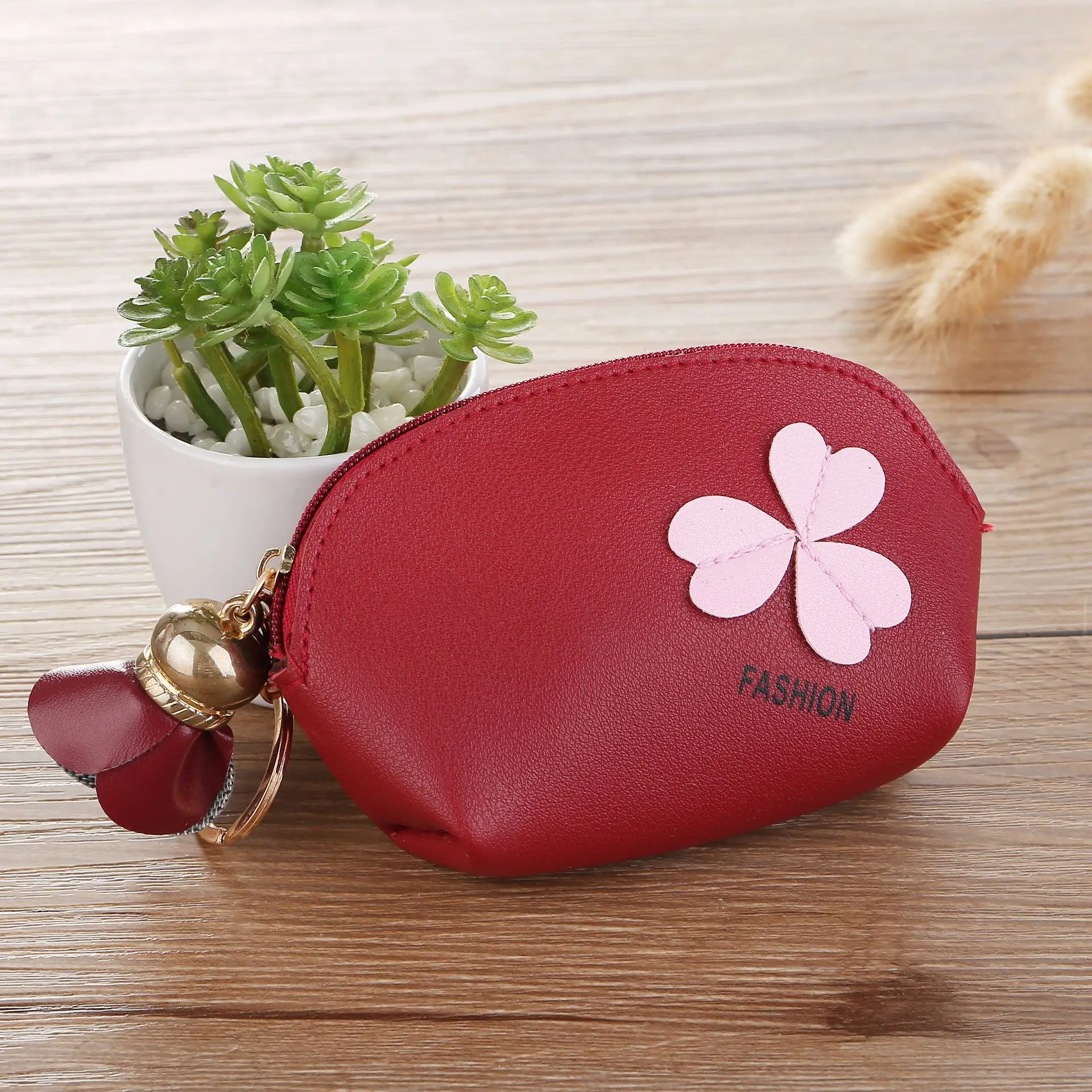 

Flower Printing Wallet Coin Purse Zipper Around with Keychain Ring 2019 NEW Coin Pocket Wallet Key Chain Change Purse Key Ring