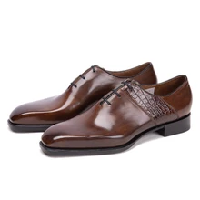 

Leather shoes men's Oxford calfskin embossed crocodile pattern dress shoes Goodyear Welted high quality handmade luxury shoes