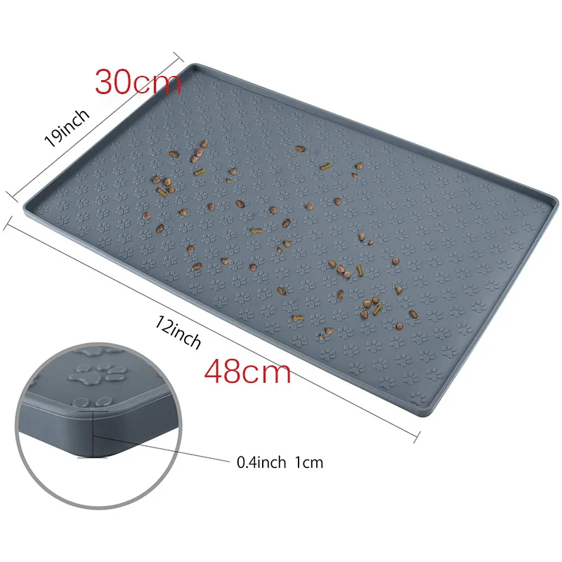 TOKAYIFE Cat Food Mat, Silicone Non Slip Dog Bowl Mat Waterproof Cat  Feeding Mat Stop Food Spills and Water Messes Out to Floor Pet Food Mat 17  x 10 Light Gray