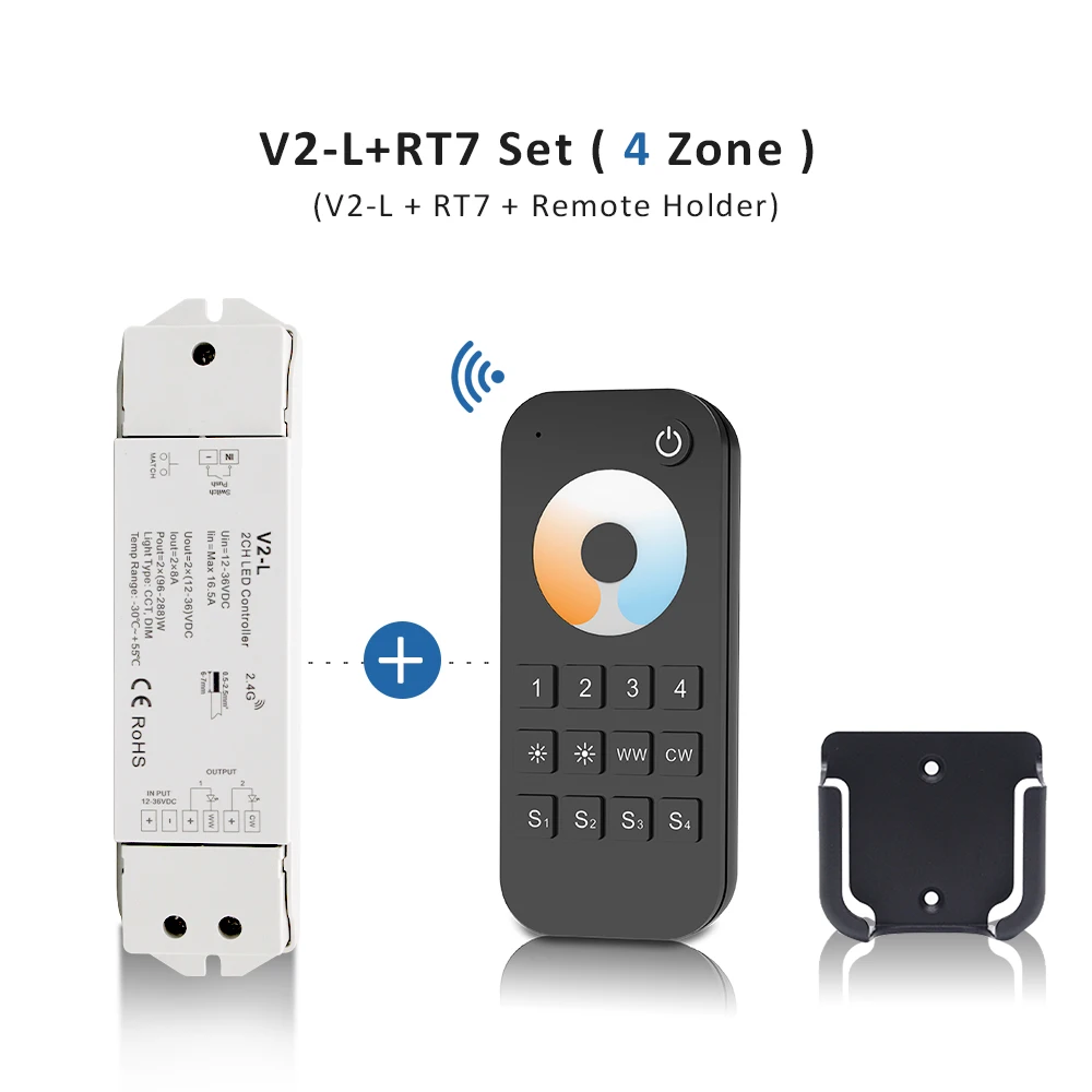 CCT Controller -12-24V DC - 2 wires - 5A - RF 2.4GHz - PUSH CCT LED コントローラ  12V CCT LED コントローラ 12V 24V 2CH 10A 2.4G ワイヤレスリモート WW CW スマート 調光器ダブルホワイ
