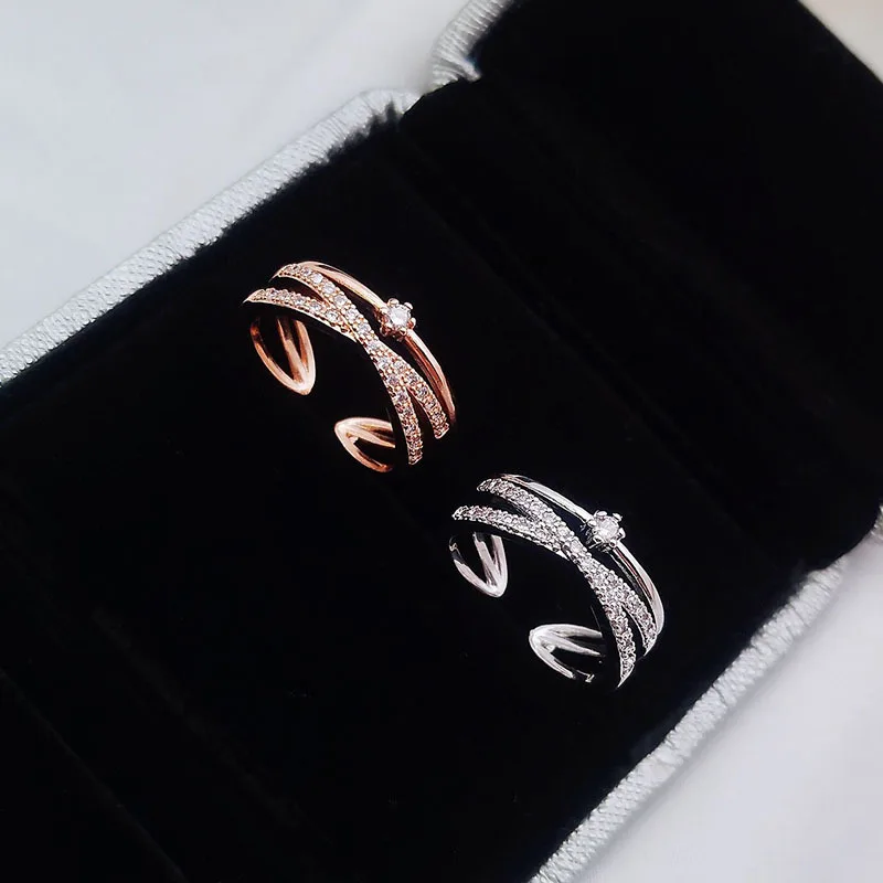 Women Rings Crystal Adjustable Geometric Temperament Metal New-Fashion Contracted Sweet