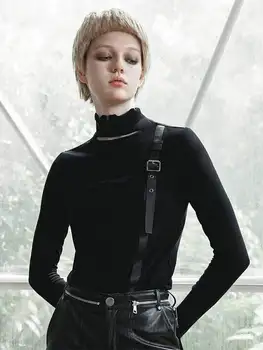 

Punk Rave Women's Stand Collar Long Sleeved Ripped T-shirts With Belt PT-434TC