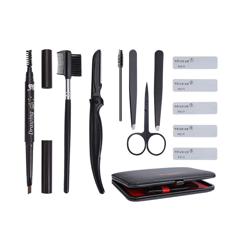 Portable Man Eyebrow Trimming 8 In 1 Kit , Tweezer Scissor Brush