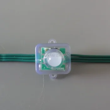 

18AWG 50pcs/string Square DC5V addressable 12mm WS2811 led pixel node digital rgb module light,all GREEN wire,waterproof IP68