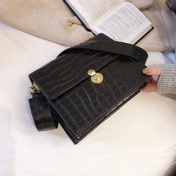 

Burminsa Vintage Crocodile Pattern Shoulder Bags For Women Wide Strap Lock Design High Quality Work Ladies Messenger Bags 2020
