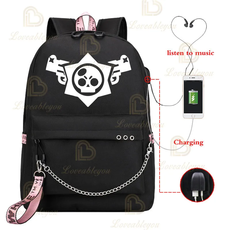 Game Leon Kids Student School Bag with Headphone Backpacks with Charging Port Bag Boys Girls Travel Backpack
