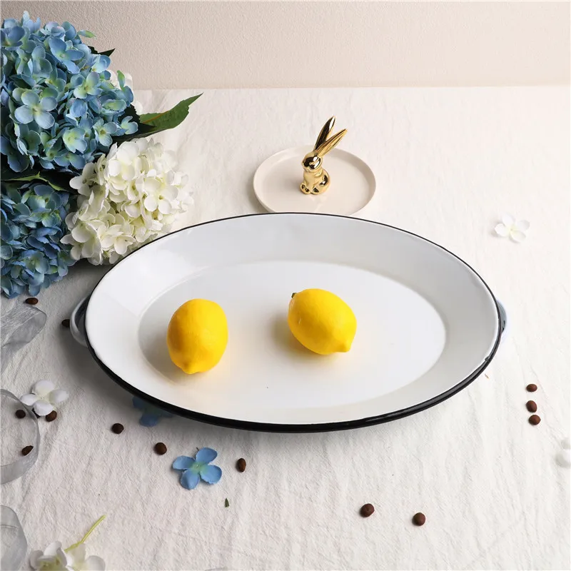 37.5cm American Enamel Oval Binaural Tray Thickened Fruit Plate Dinner | Дом и сад