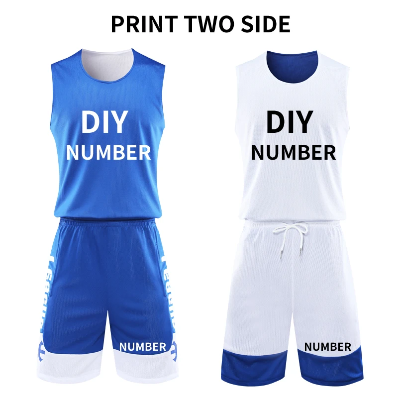 white blue DIY Реверсивный Для мужчин баскетбольное двойного назначения униформа для игры в баскетбол в колледже США по индивидуальному заказу баскетбольной команды костюмы для будущих мам Футболка короткий - Цвет: white blue DIY