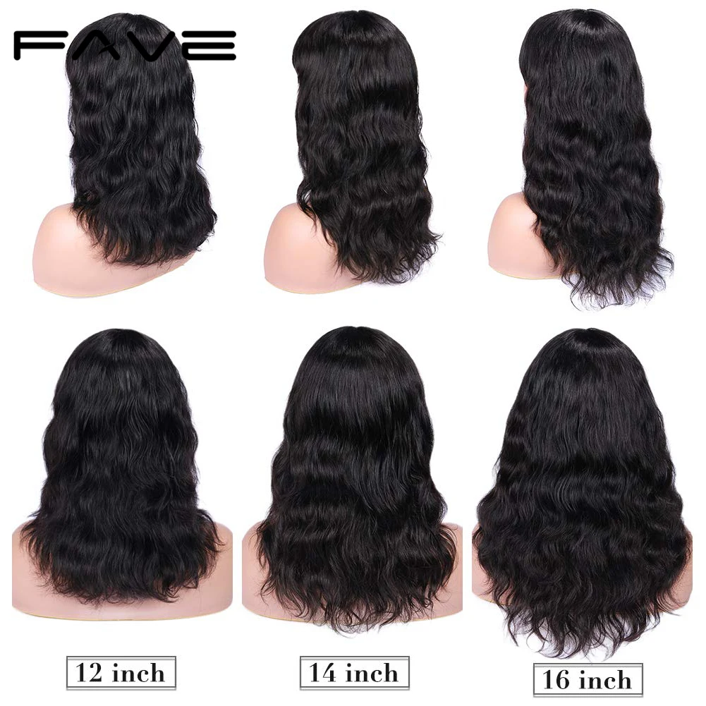  FAVE100% Remy Human Hair Natural Wave Wigs with Bangs Brazilian Human Hair Wig Natural Black For Bl