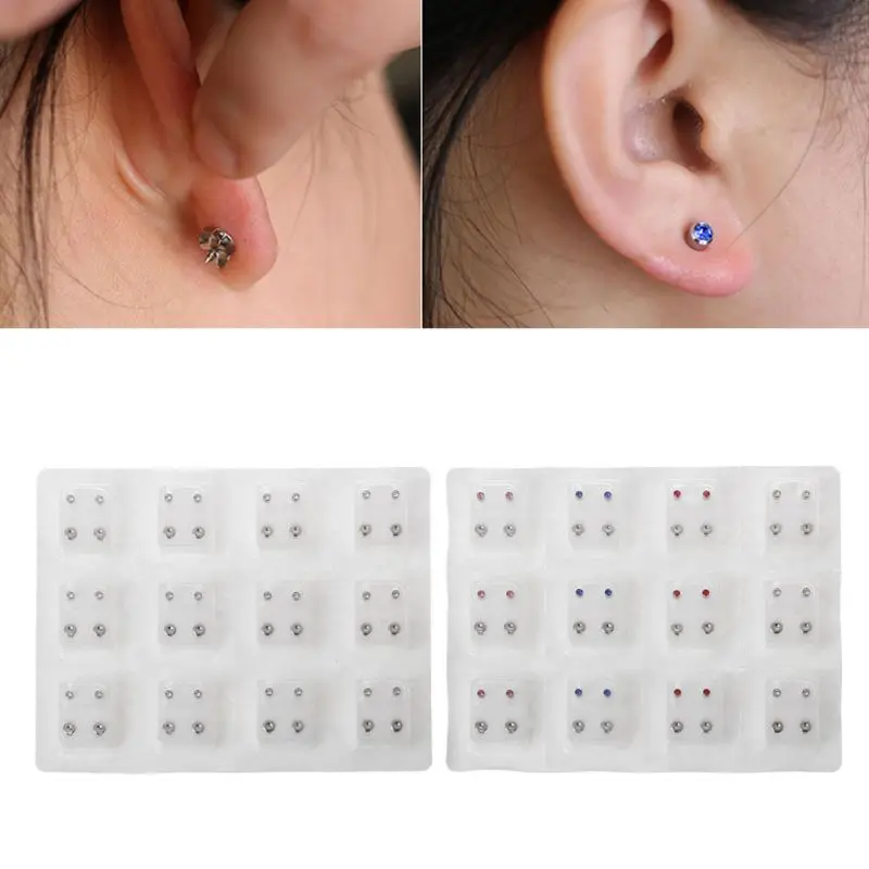 

12 Pairs Surgical Steel Hypoallergenic Ear Piercing Earrings 3mm Clear CZ Studs