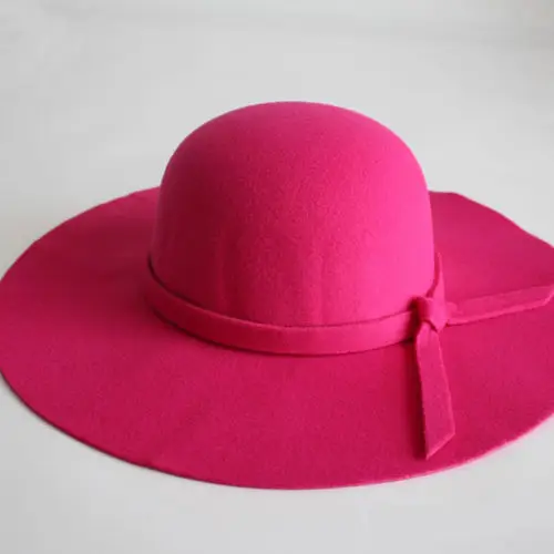 Модные женские фетровые шляпы с широкими полями и бантиком, шерстяные солнцезащитные кепки - Цвет: Rose red