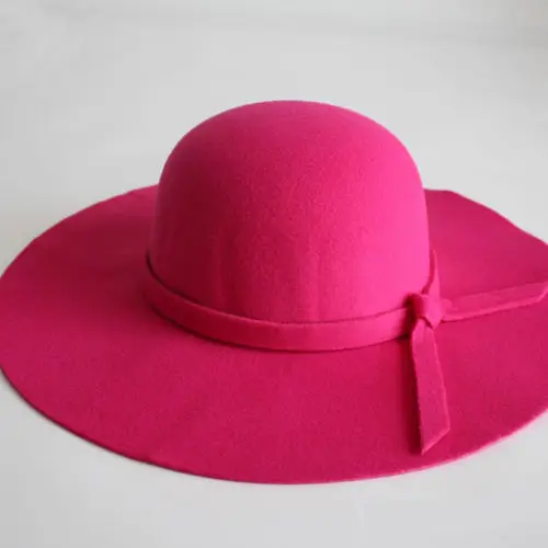 Rose red Модные женские фетровые шляпы с широкими полями и бантиком, шерстяные солнцезащитные кепки - Цвет: Rose red