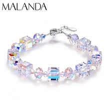 Роскошные квадратные Кристаллы из браслеты Swarovski модные браслеты из серебра 925 пробы браслеты для женщин ювелирные изделия подарок