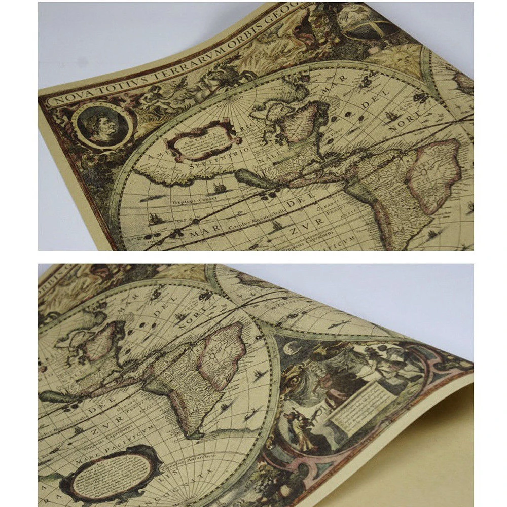 72*51CM Vintage Journal Poster Retro World Globe For Office School Cafe Nautical Chart On The Wall Travel Room Home Decoration
