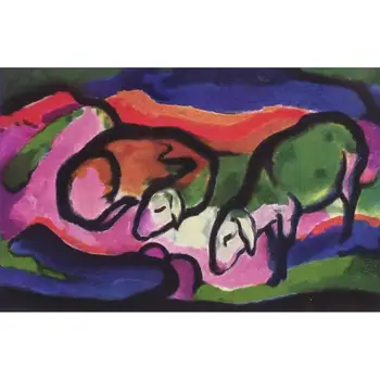 

Handmade Art Paintings by College Teachers - sheep Franz Marc Expressionism animals abstract - Oil Painting on Canvas