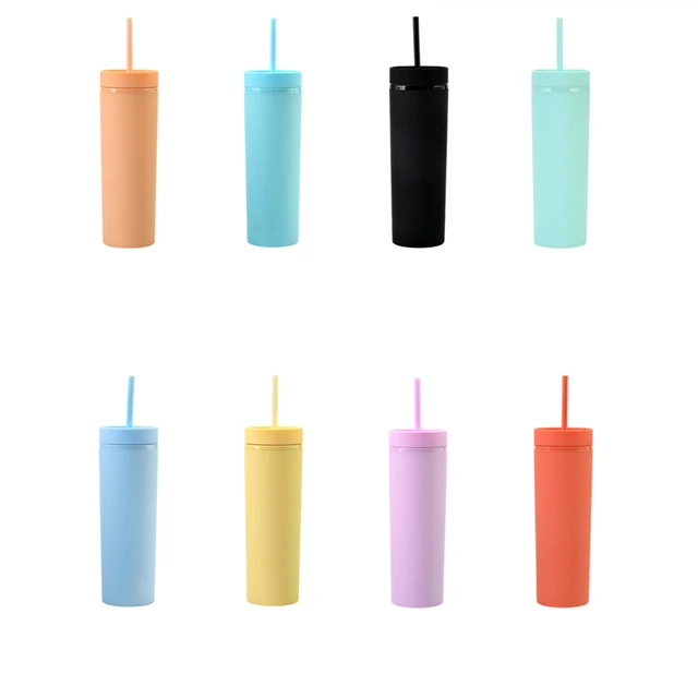 Hot Sale 16oz Acrylic Slim Skinny Tumbler Colorful Matte Water Bottle With Lid  Straw Double Wall For New Year Party Gifts - AliExpress