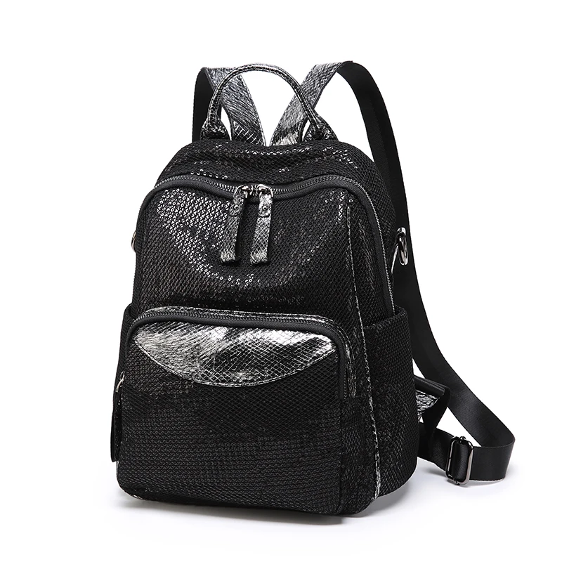 

Double shoulder bag women 2019 new Korean version versatile fashion grid Sequin backpack large capacity dual purpose leisure tra